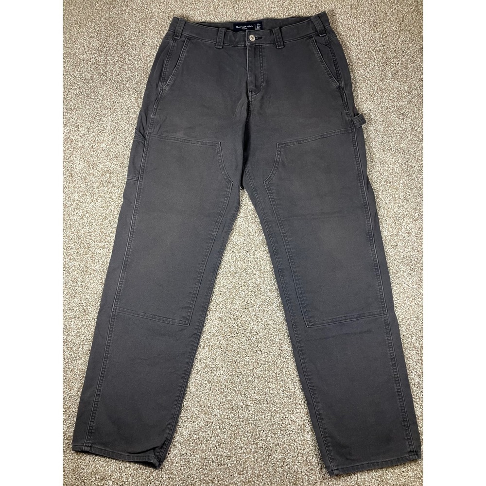 Abercrombie & Fitch Mens Gray Canvas Double Knee Pants 30x32 Fits 31x30 Stretch